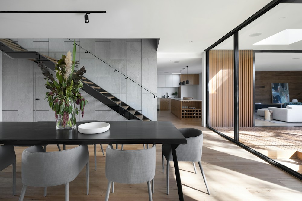 Inviting dining space with natural finishes